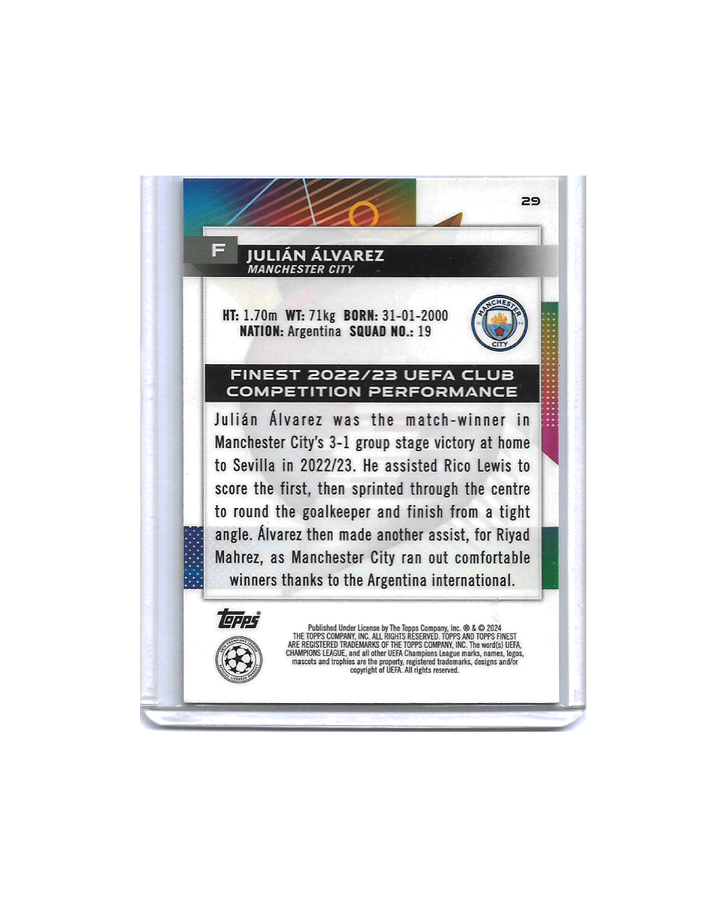 JULIAN ALVAREZ Topps Finest UEFA Club Competitions