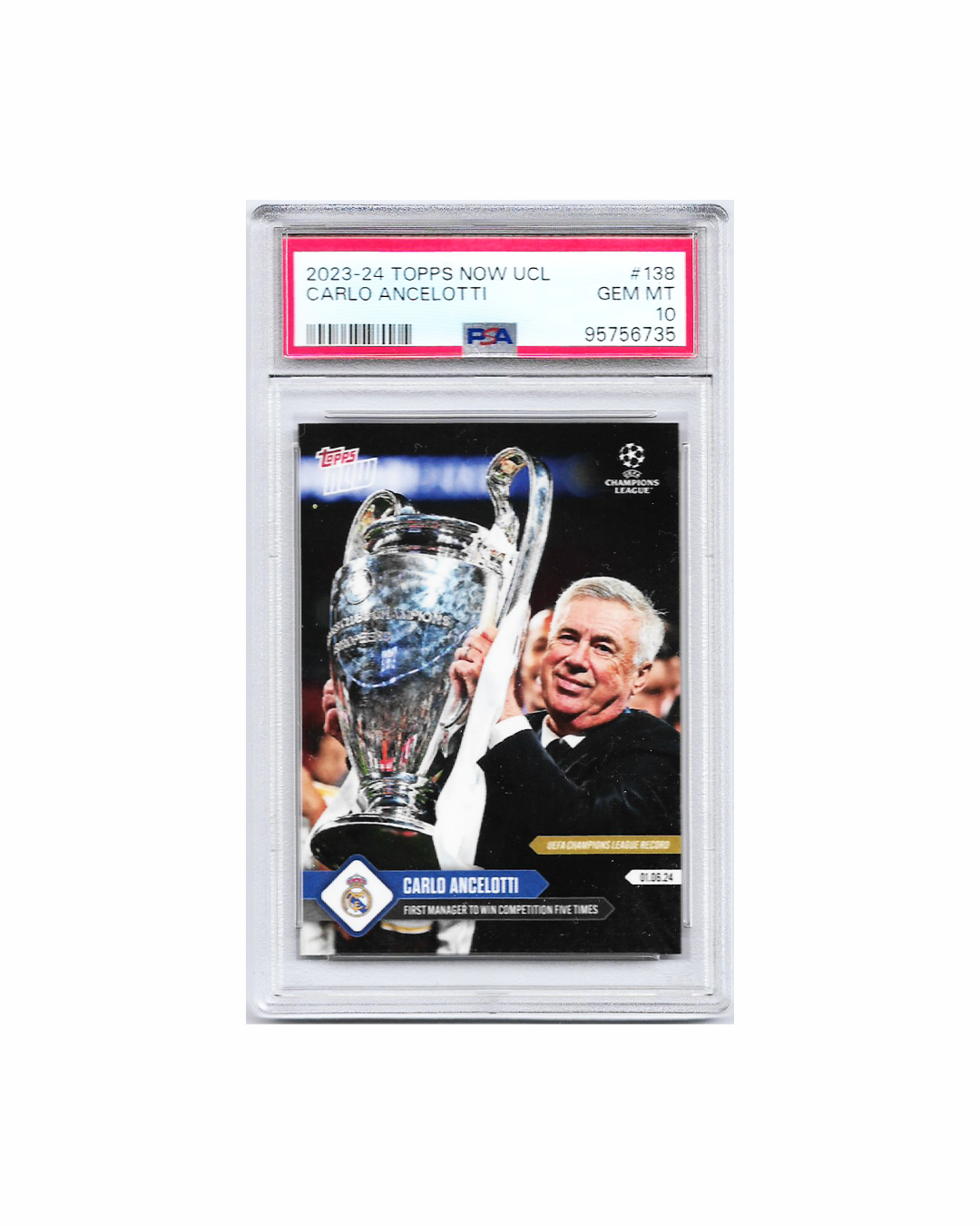 CARLO ANCELOTTI TOPPS NOW UCL 23-24 PSA 10