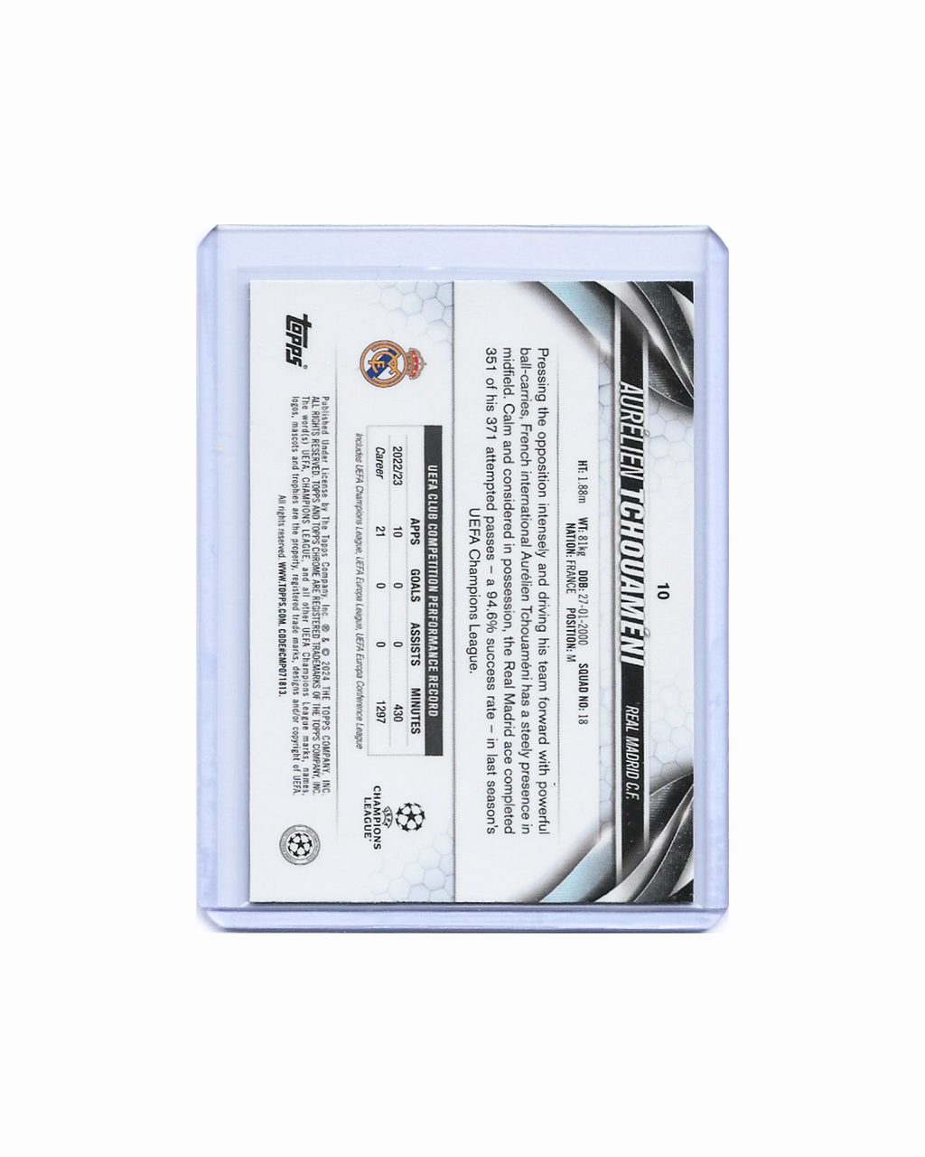 Aurelien Tchouameni 23-24 Topps Chrome Green 328/399