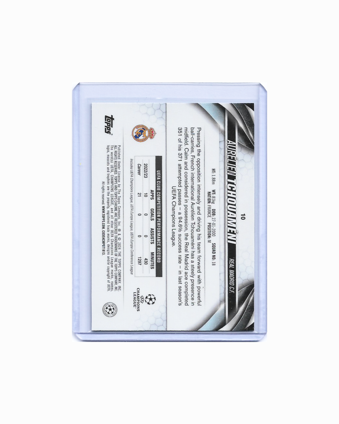 Aurelien Tchouameni 23-24 Topps Chrome Green 328/399