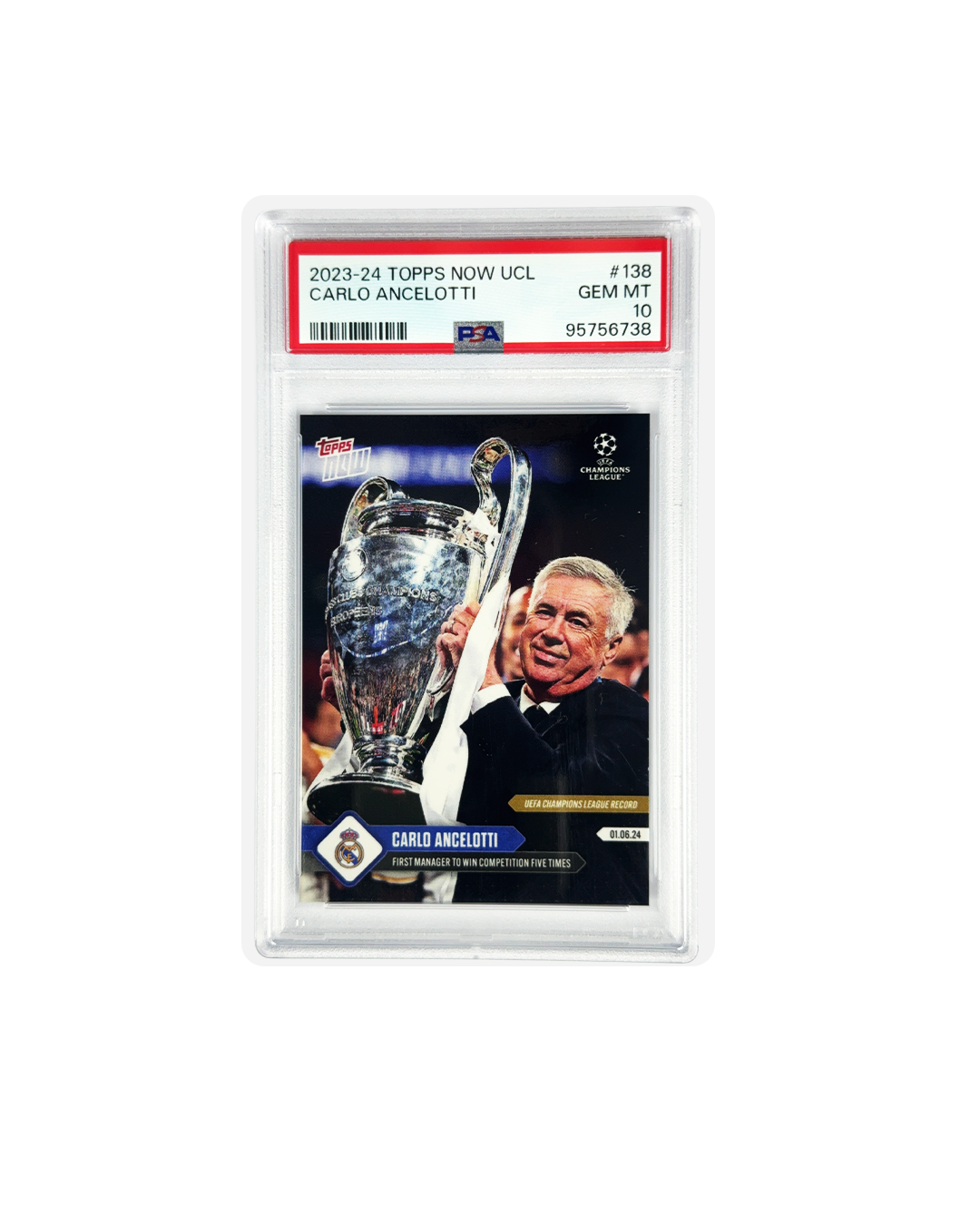 2023-24 TOPPS NOW UCL CARLO ANCELOTTI PSA 10