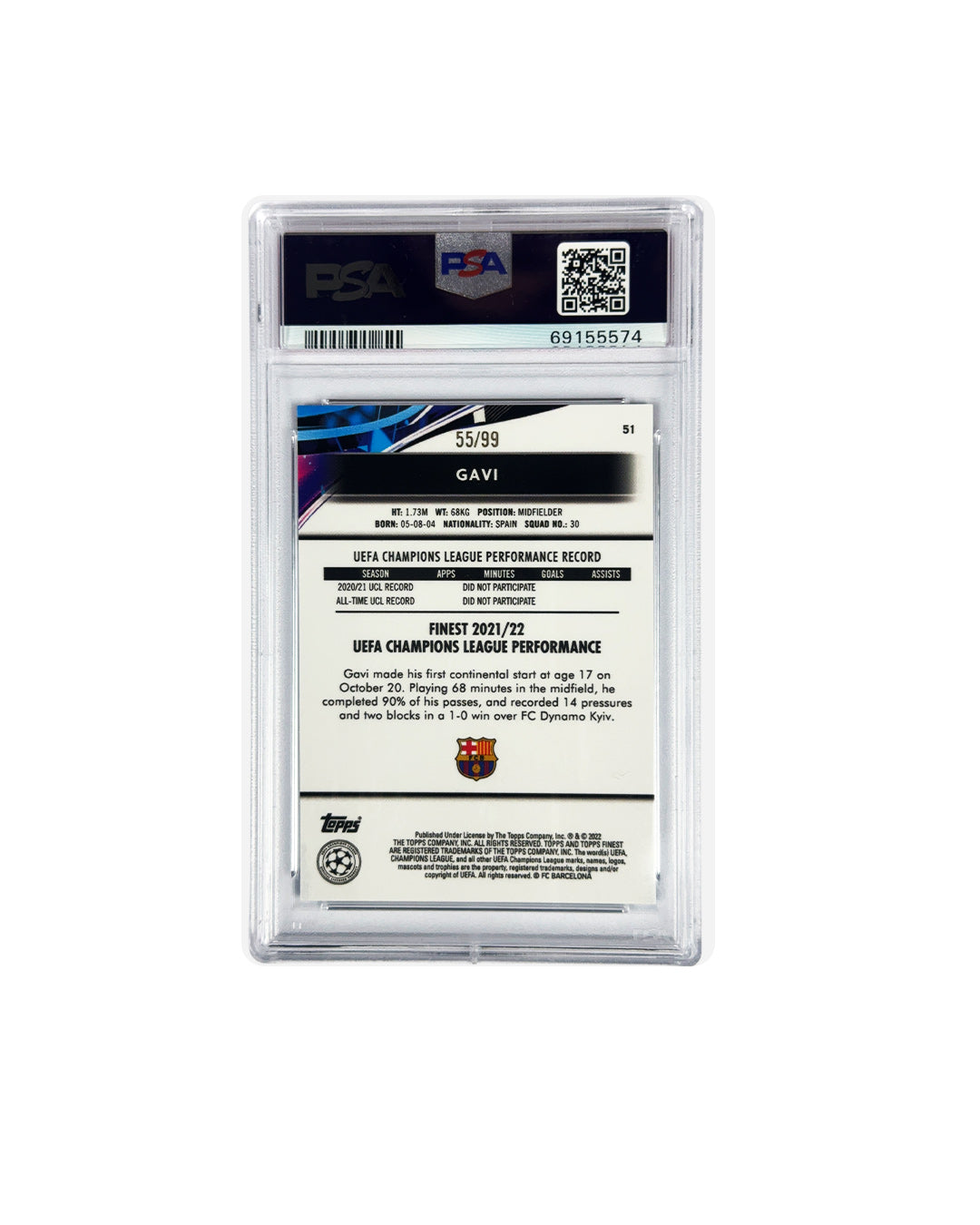 2021-22 Topps Finest Gavi BLUE/AQUA VAPORWAV Color Match FC Barcelona RC