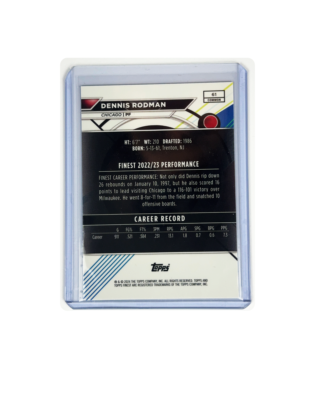 DENNIS RODMAN Topps Finest 61 Blue Refractor num 86/150