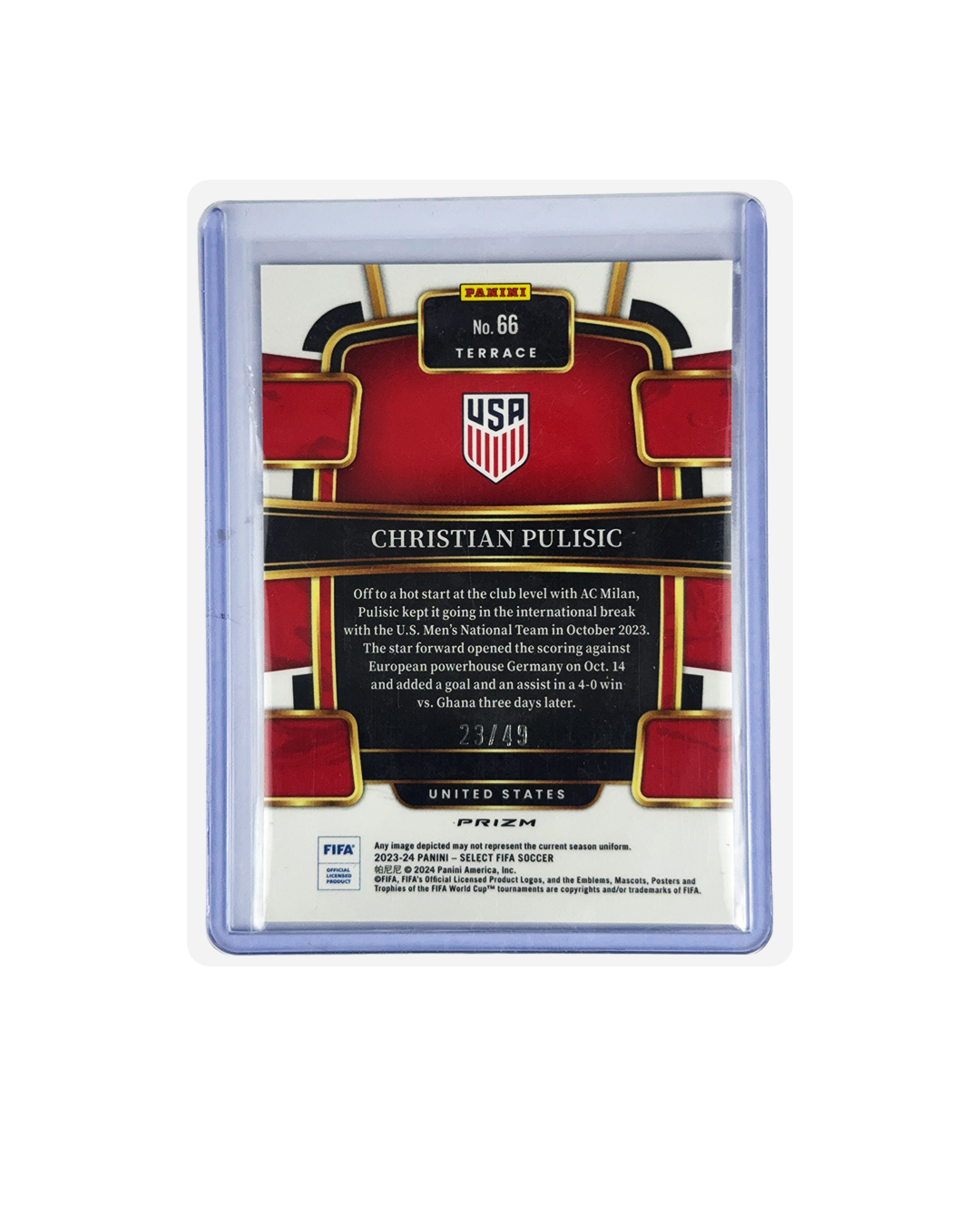 CHRISTIAN PULISIC Panini Select Fifa 23-24 num 23/49