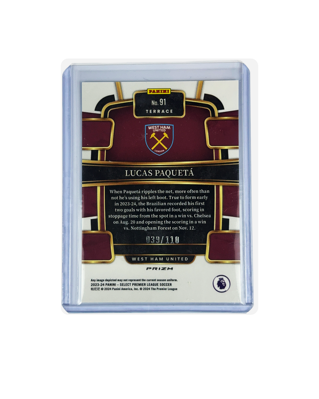 LUCAS PAQUETA Panini Slect 23-24 Premier League CAMO num 39/110