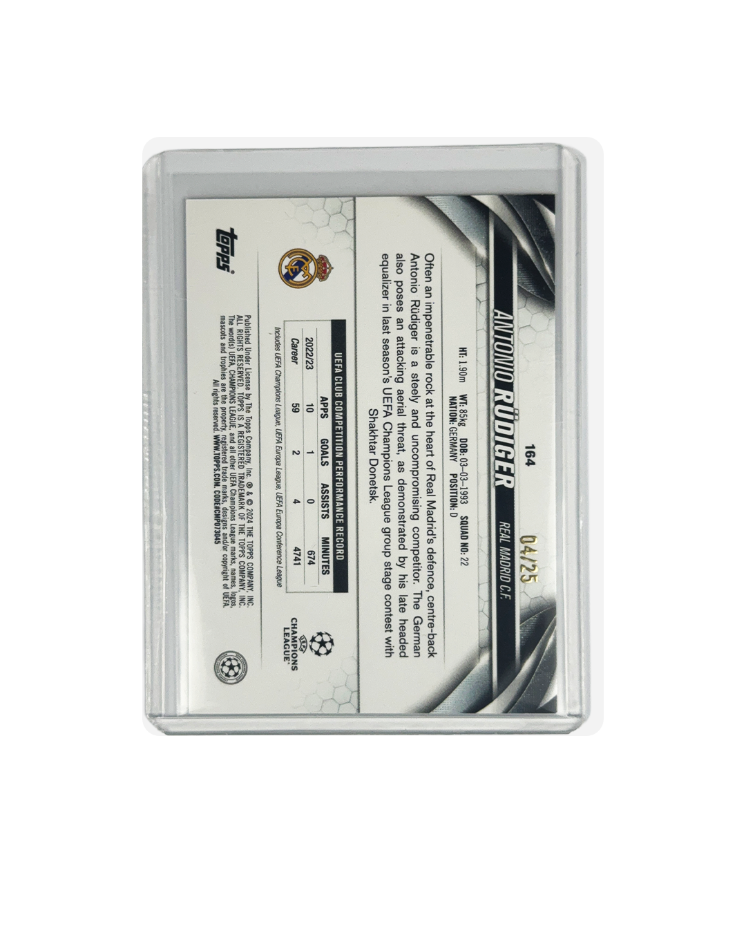 ANTONIO RUDIGER Topps UEFA CC 2024 num 04/25