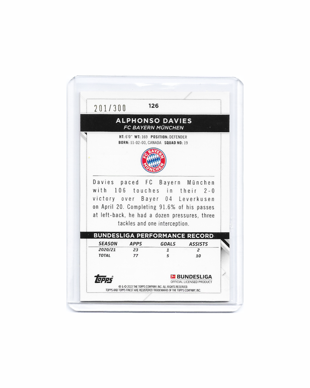 Alphonso Davies Topps Finest Bundesliga 21-22 201/300