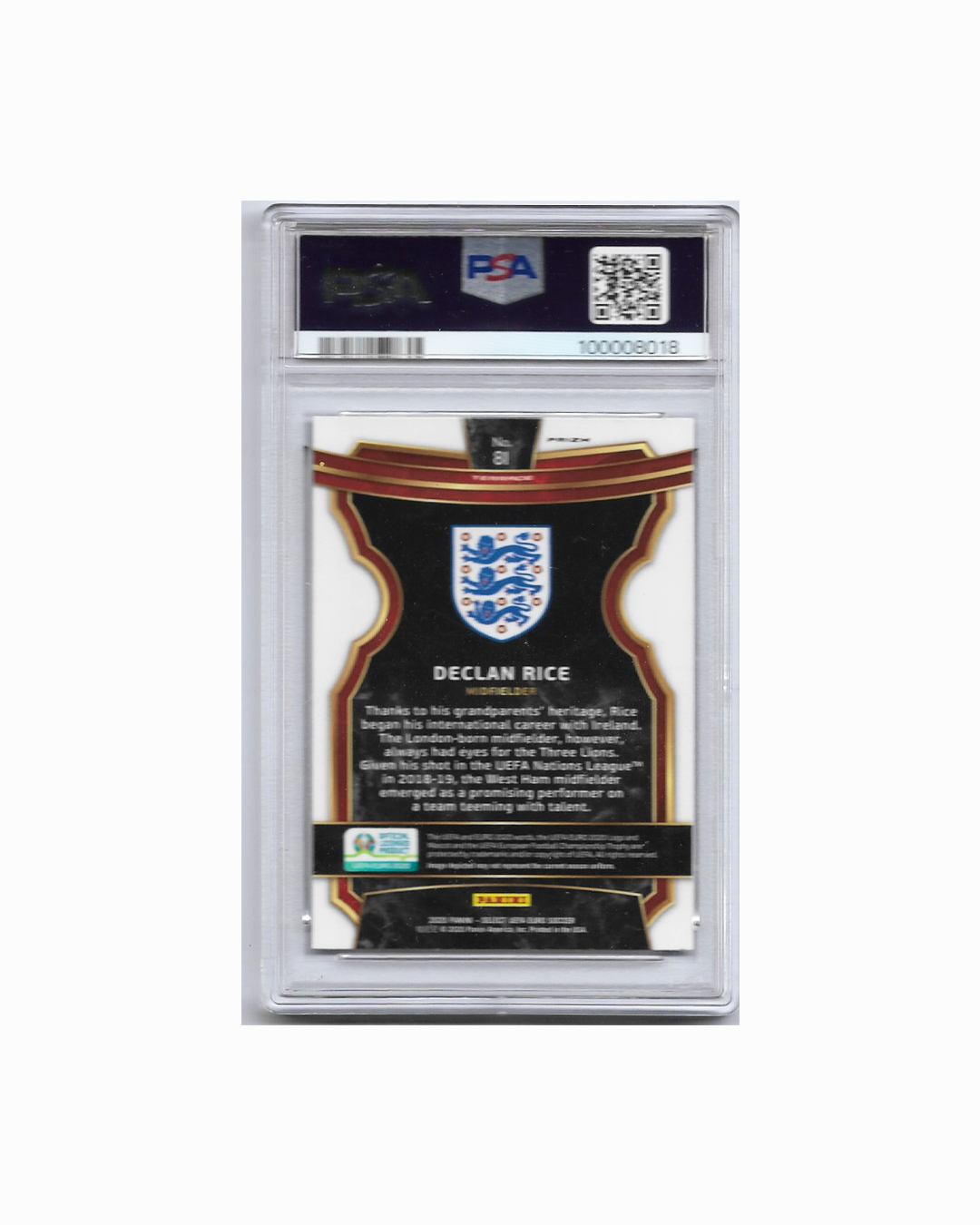 DECLAN RICE 2020 SELECT UEFA EURO SILVER PRIZM PSA 9
