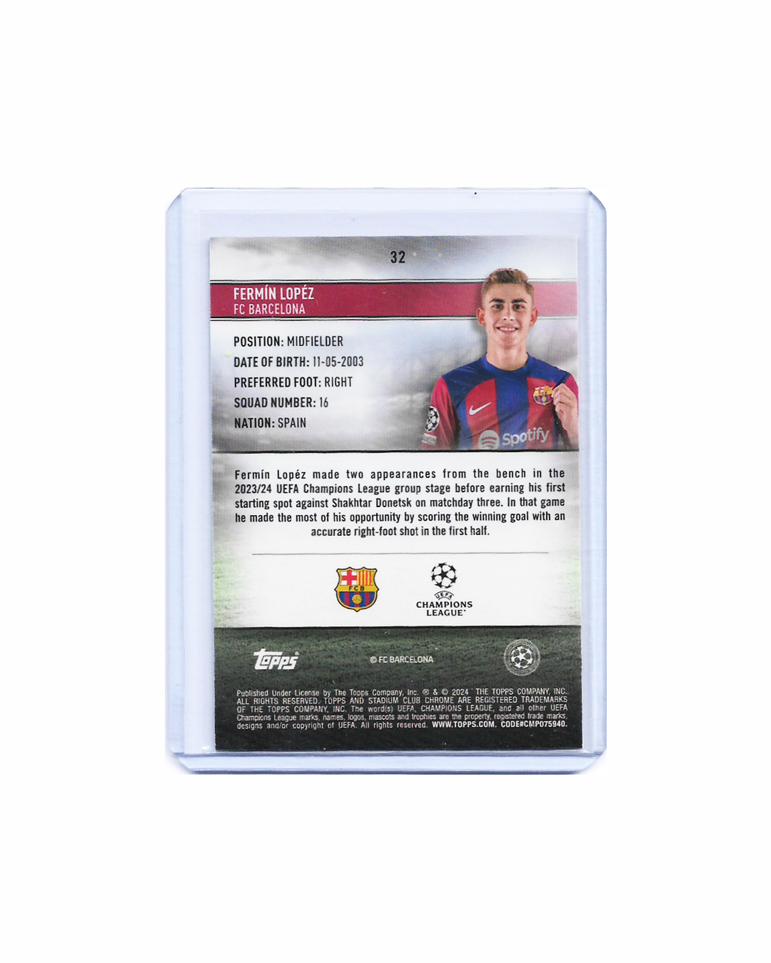 Fermín López Topps Stadium Club Chrome UEFA 23-24