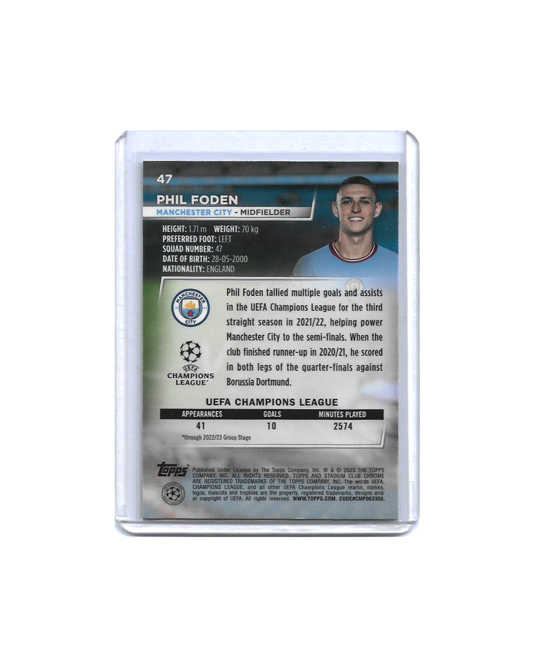 PHIL FODEN Topps Stadium Club Chrome UEFA Club Competitions 2022-23