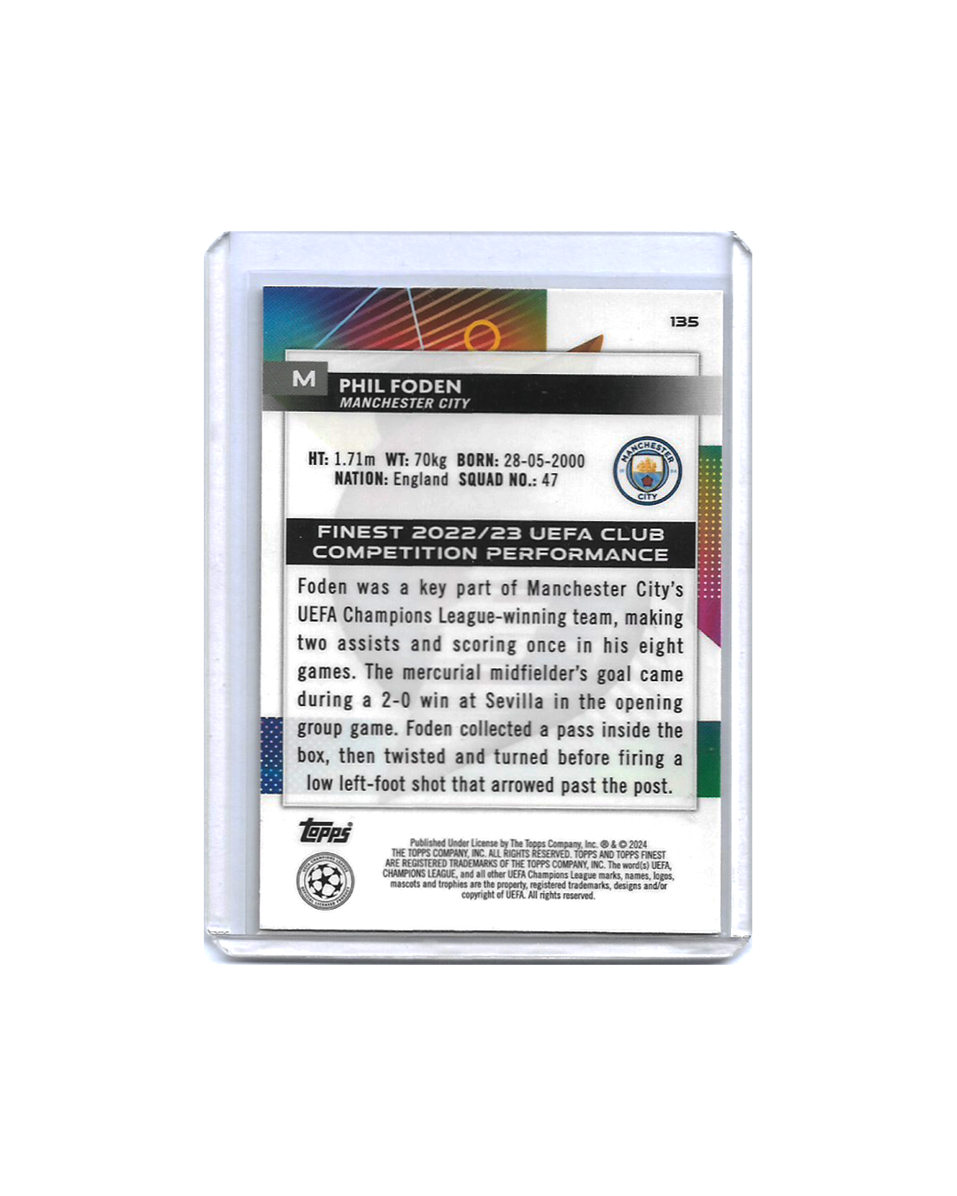 PHIL FODEN Topps Finest UEFA Club Competitions 2023-24
