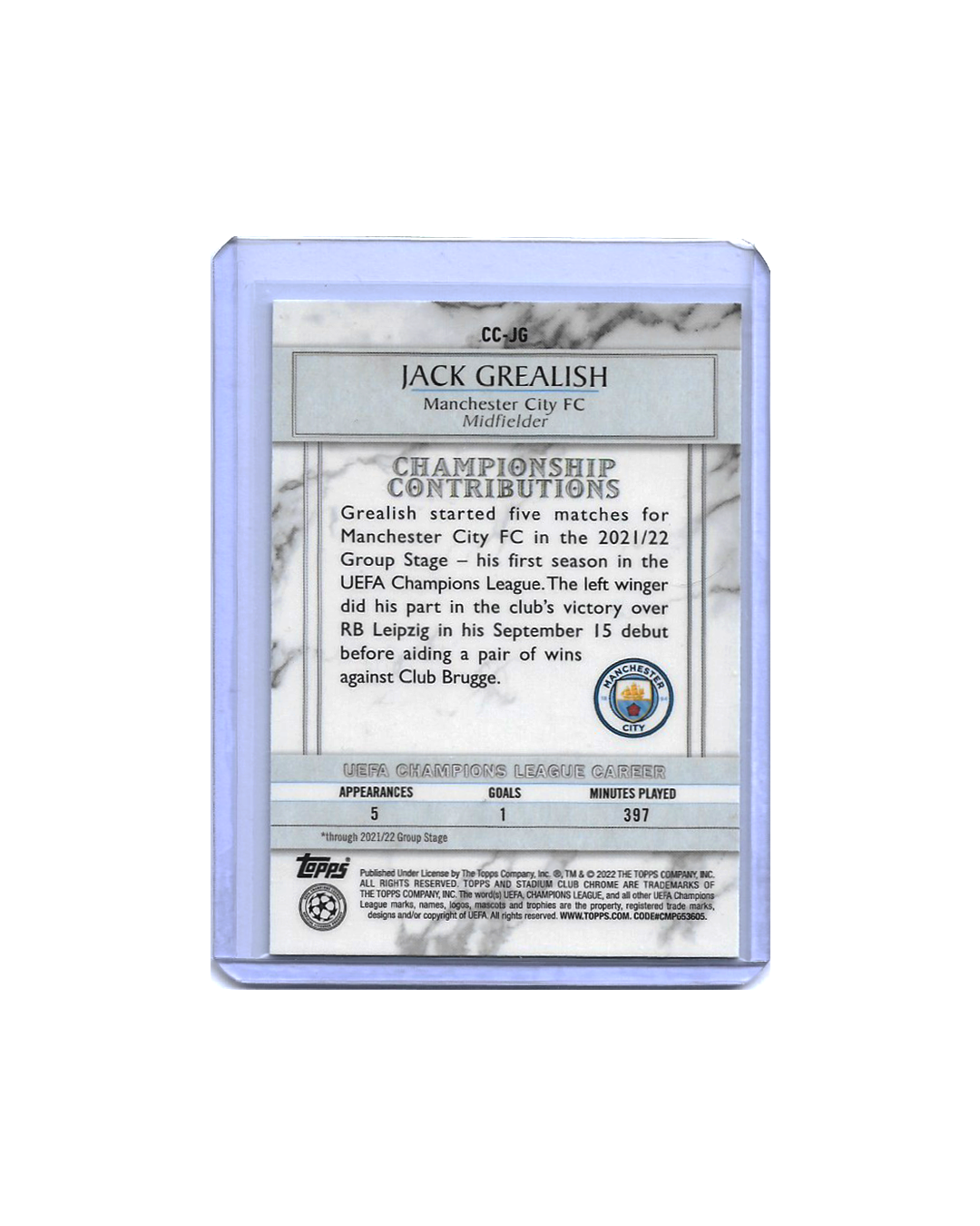 JACK GREALISH Topps Stadium Club Chrome UEFA Champions League 21-22