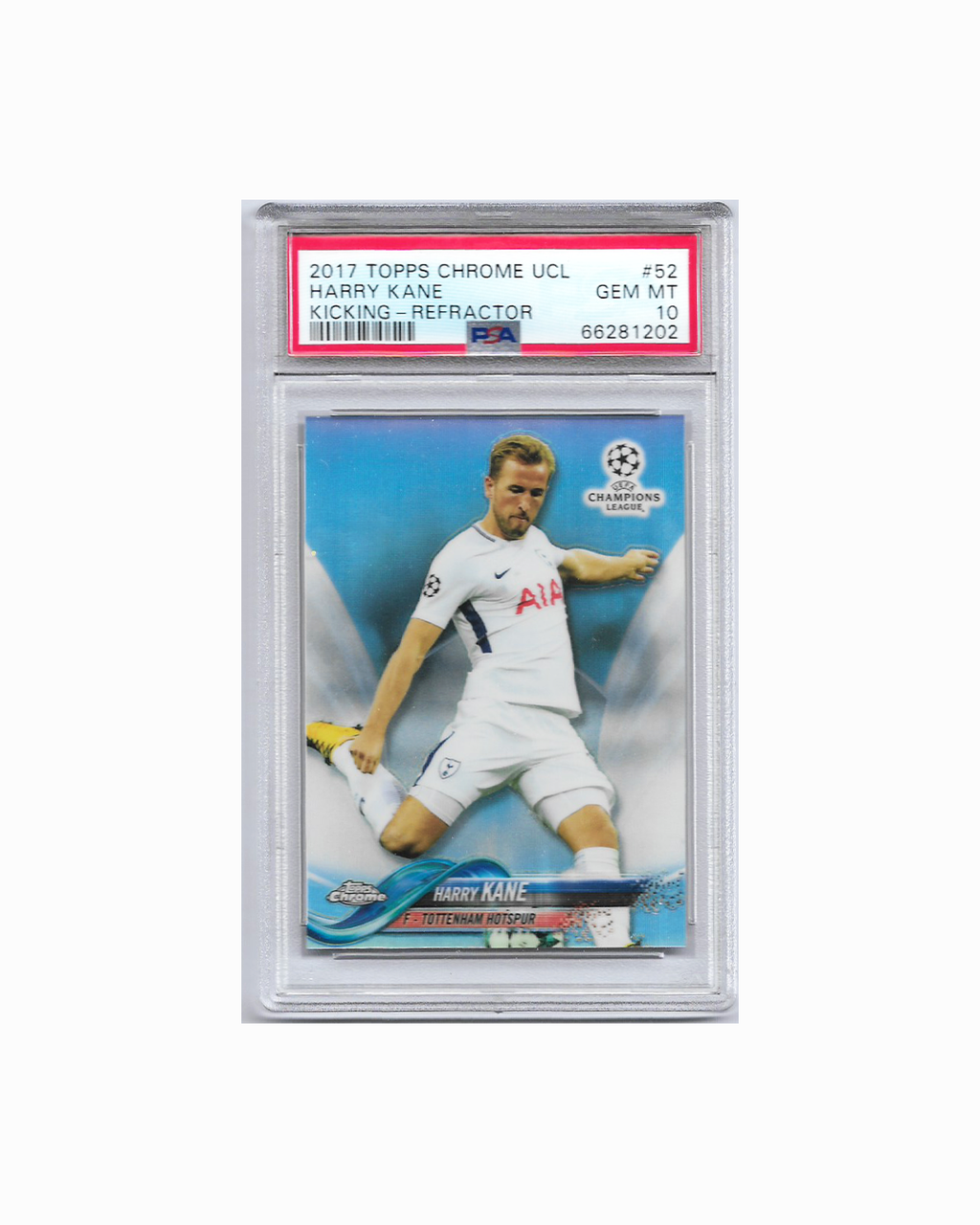HARRY KANE TOPPS CHROME UCL KICKING - REFRACTOR 2017 PSA 10