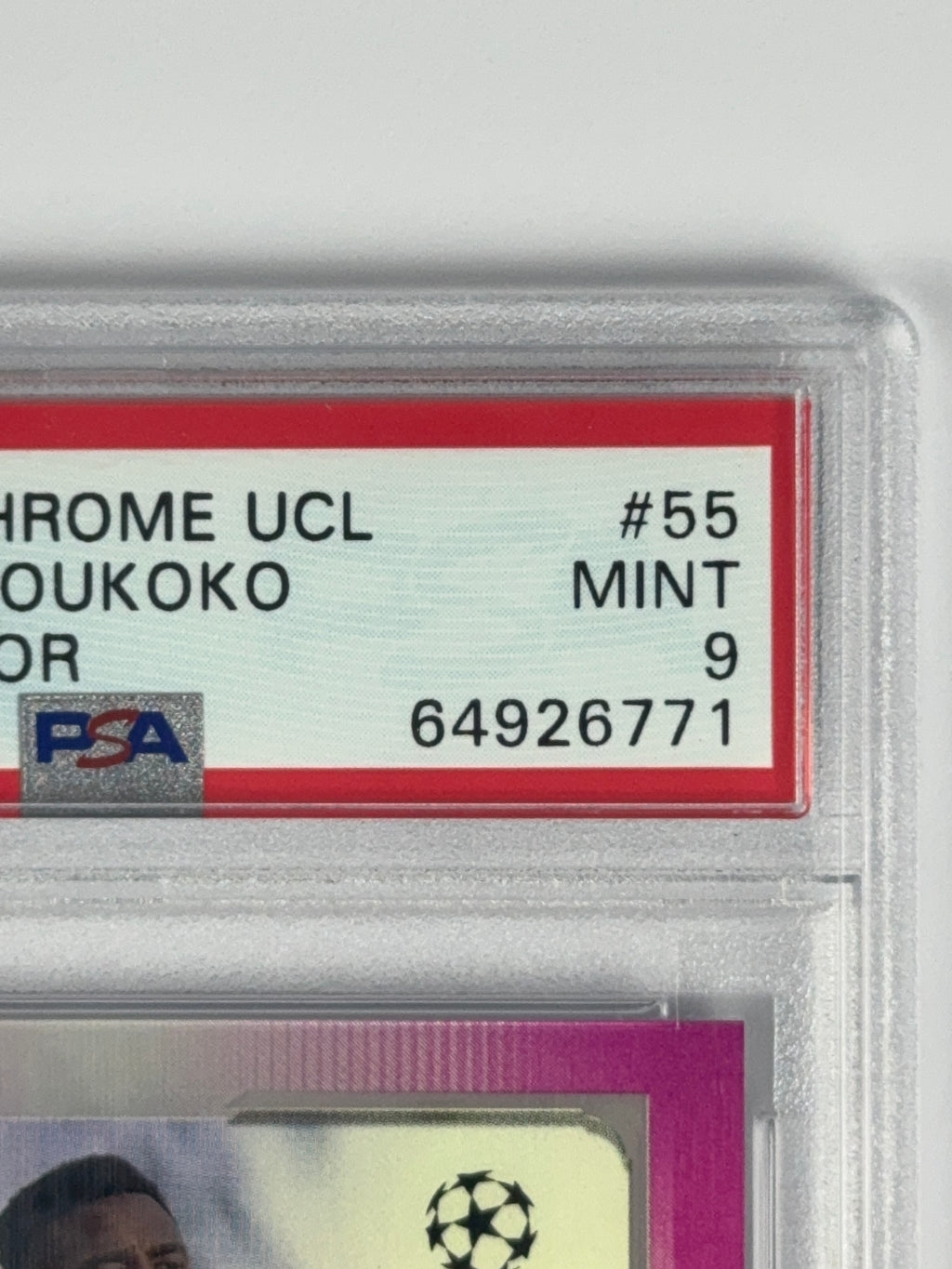 YOUSSOUFA MOUKOKO Topps Chrome UCL 22 PSA 9 PINK REFRACTOR num 67/175