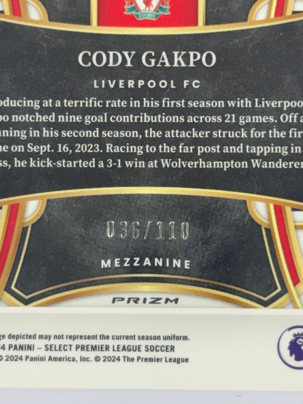 CODY GAKPO Panini Select Premiere League Mezzanine Camo num 36/110