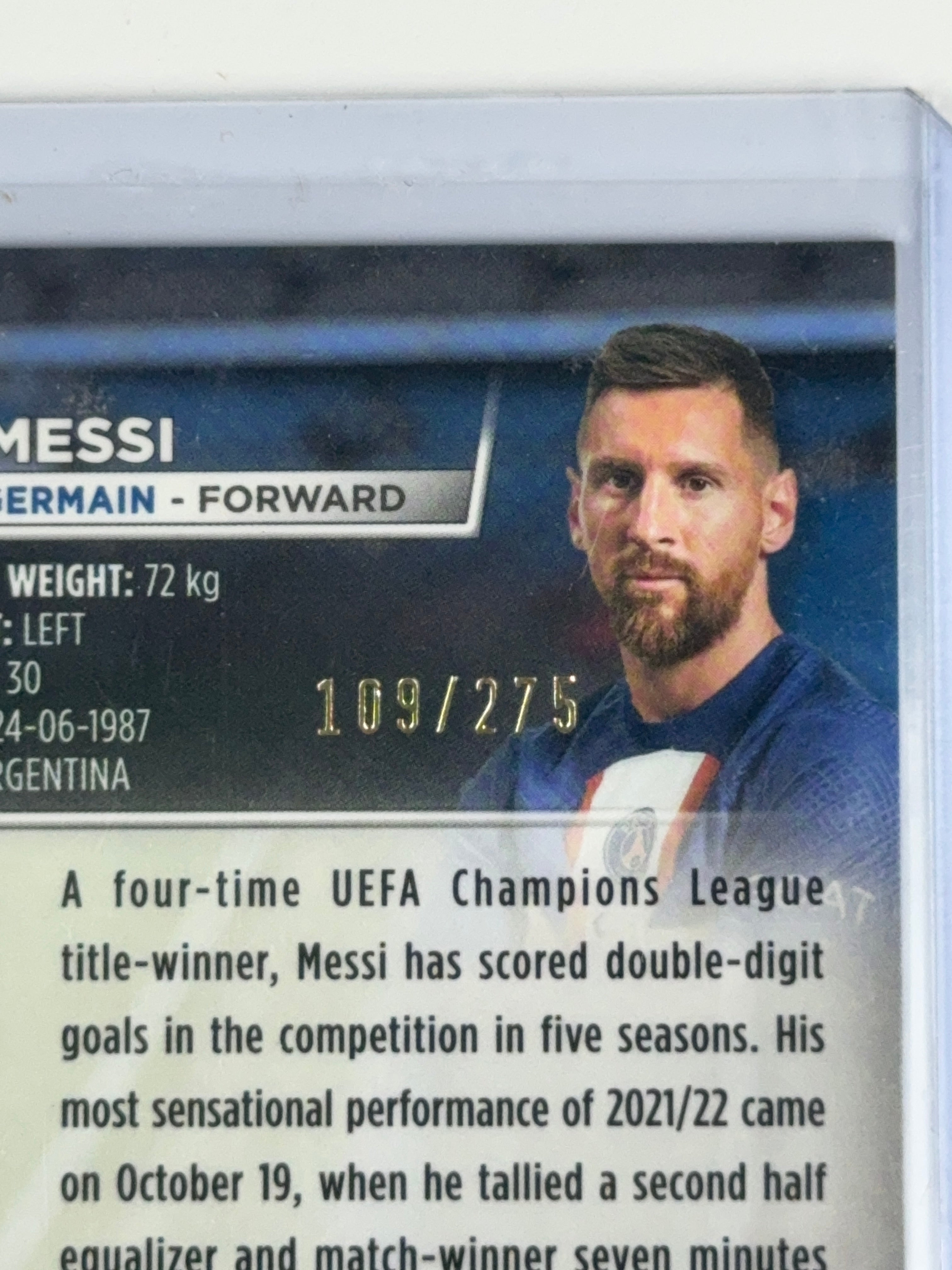 LIONEL MESSI Topps Stadium Chrome UEFA CC num 109/275