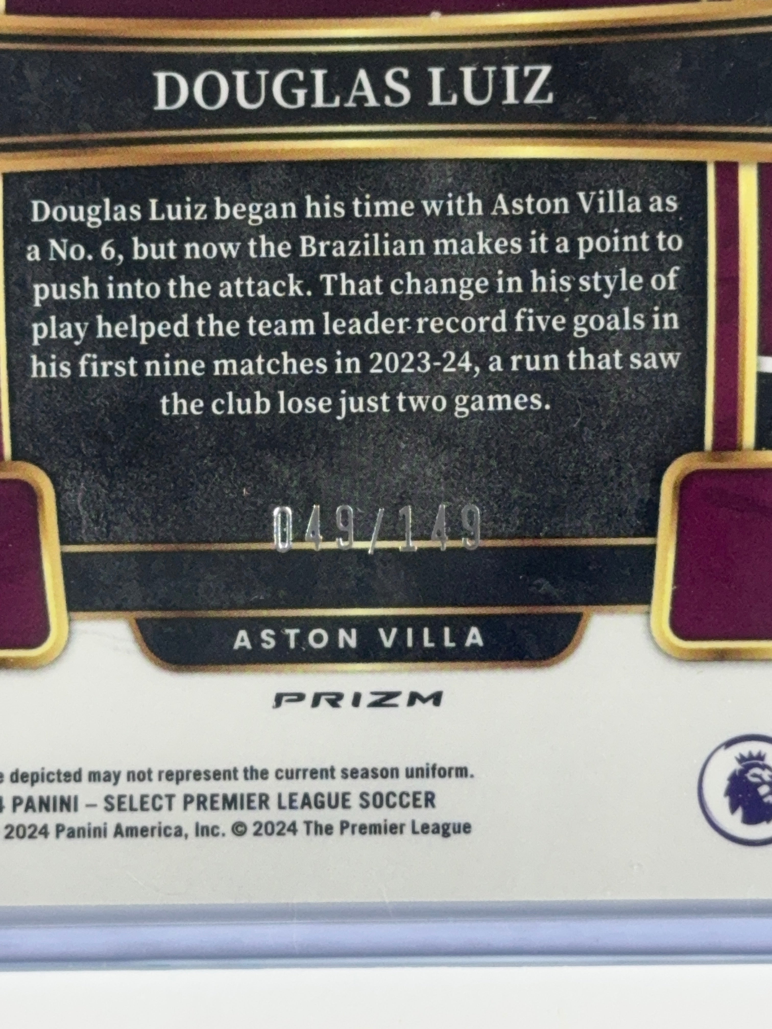 DOUGLAS LUIZ Panini Select 23-24 Premier League Purple num 49/149