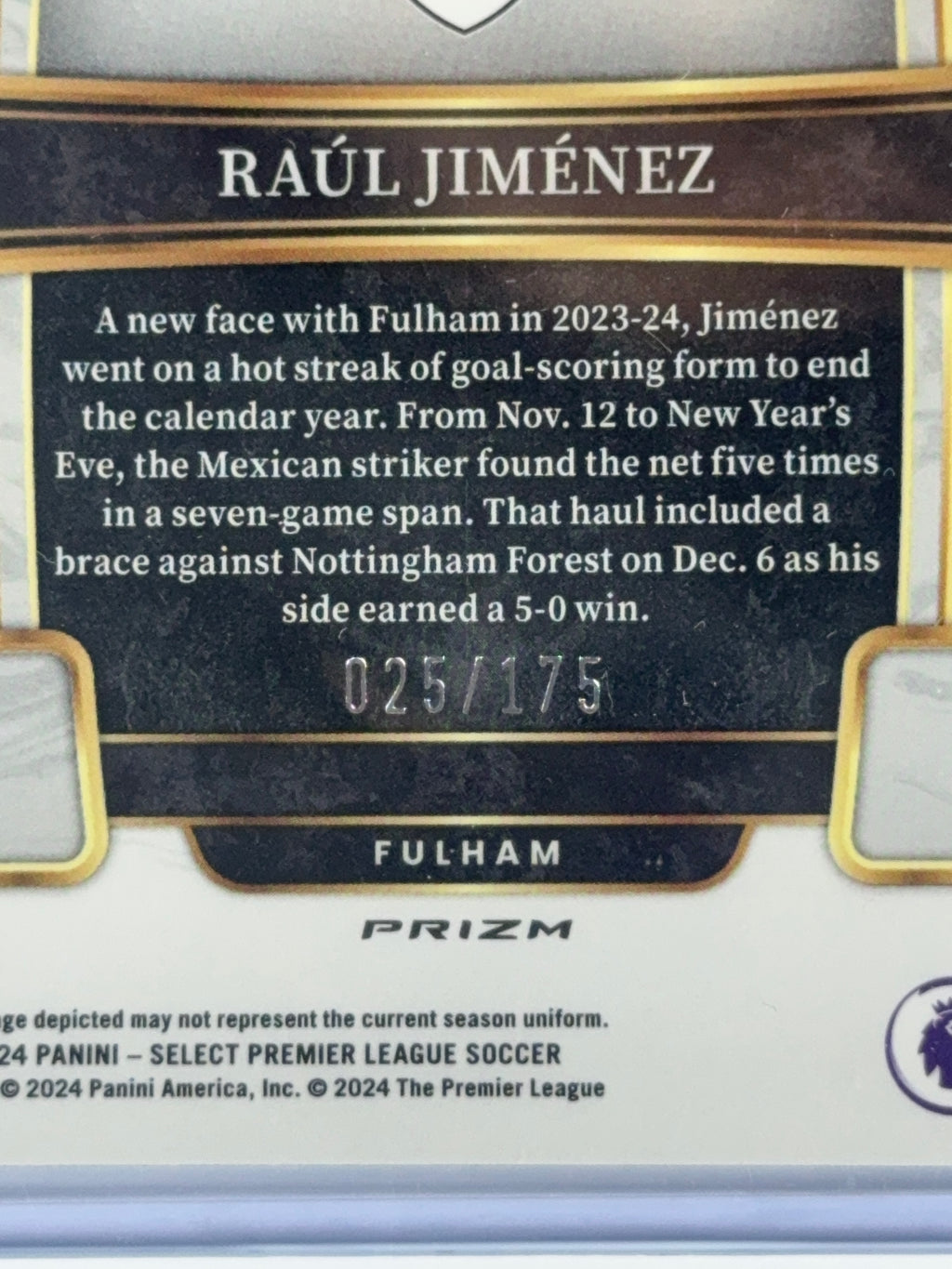 RAUL JIMENEZ Panini Select Premiere League CAMO num 25/175