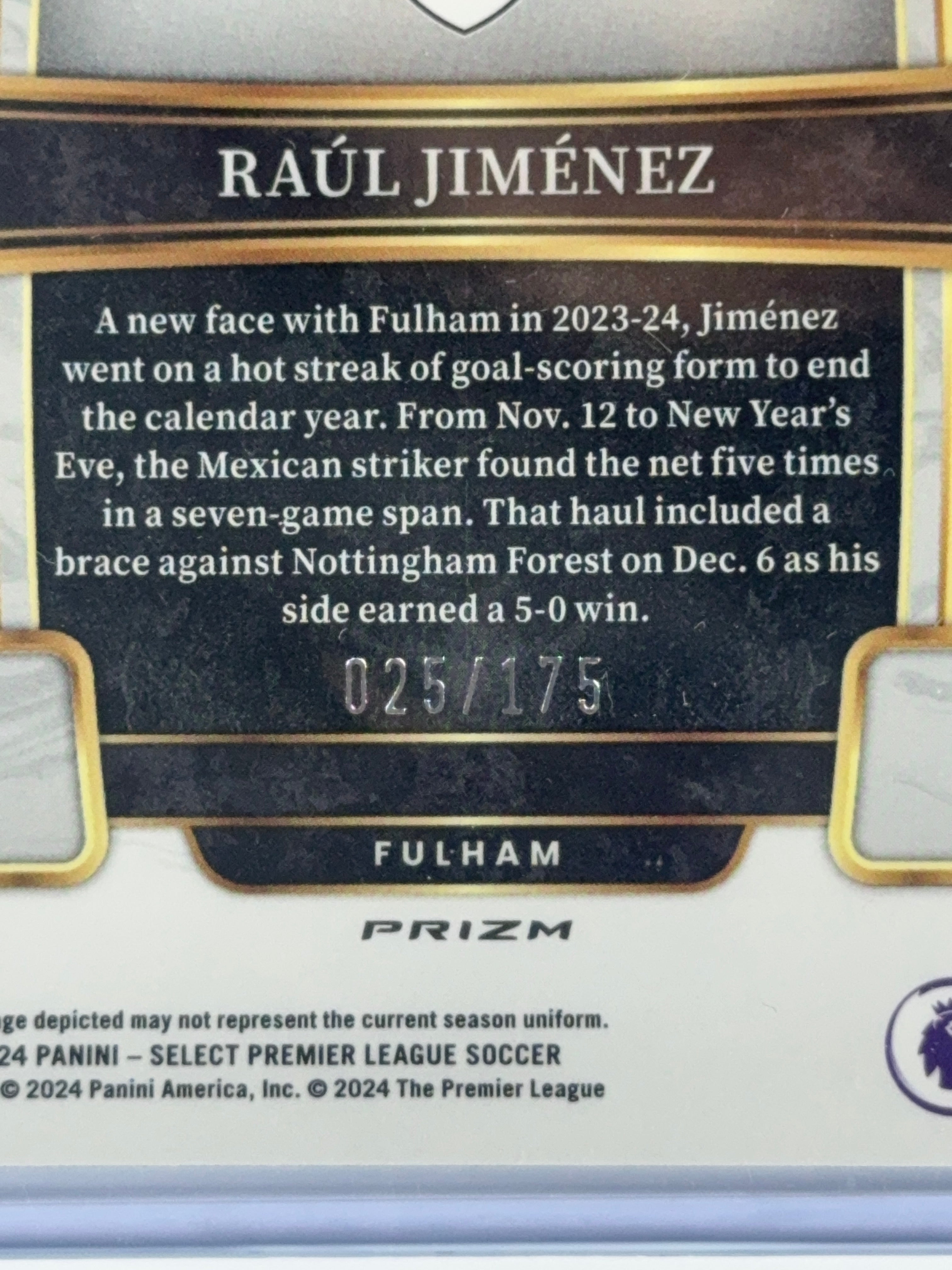 RAUL JIMENEZ Panini Select Premiere League CAMO num 25/175