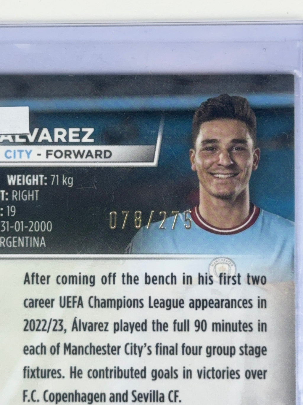 JULIAN ALVAREZ Topps Stadium Chrome Aqua Wave 22-23 num 78/275