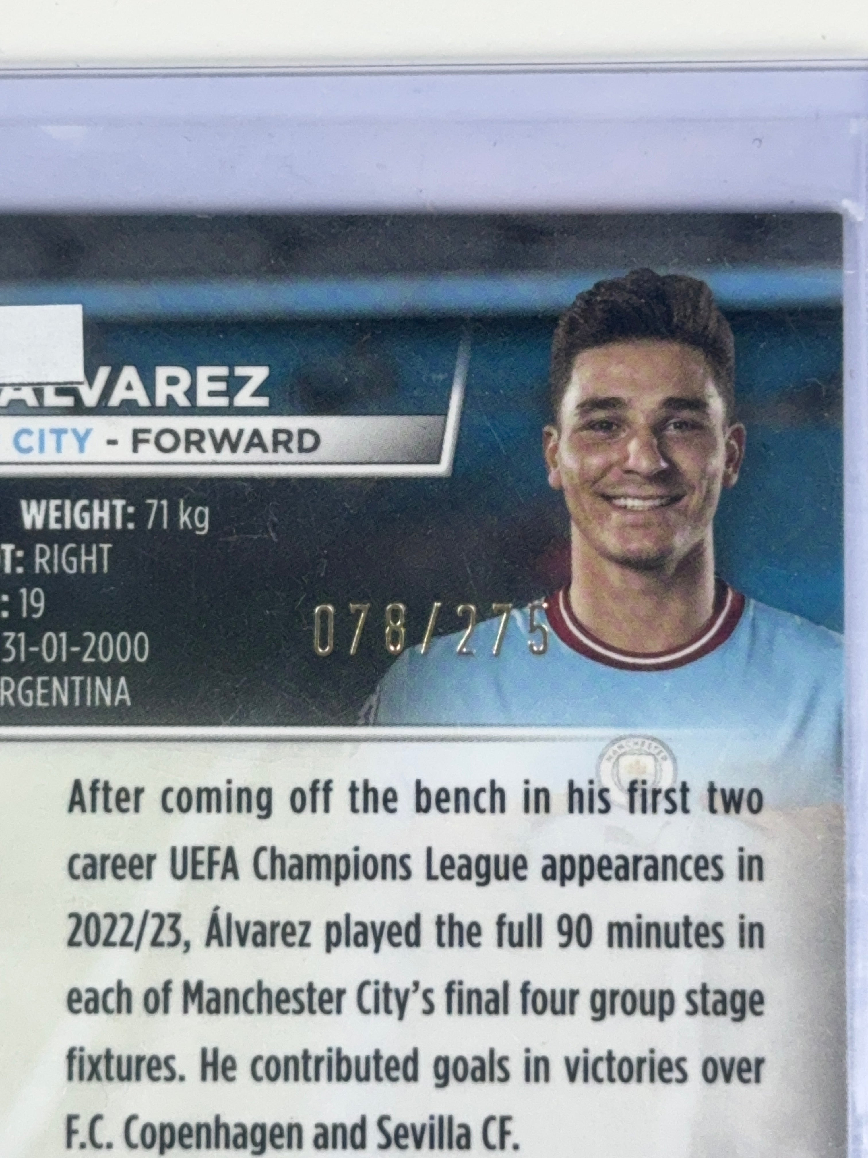 JULIAN ALVAREZ Topps Stadium Chrome Aqua Wave 22-23 num 78/275