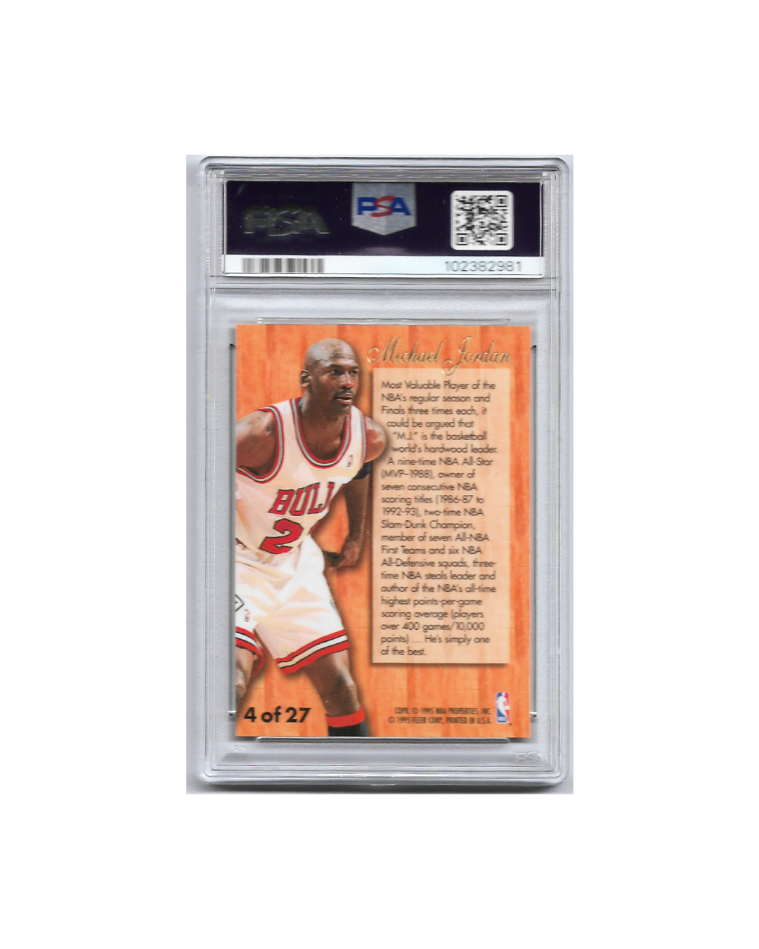 Michael Jordan 1995-96 Flair Hardwood Leaders PSA 8