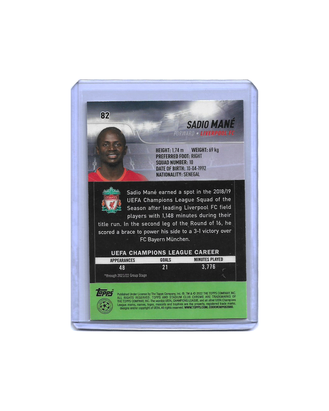 SADIO MANÉ Topps Stadium Club Chrome UEFA Champions League 2021/22