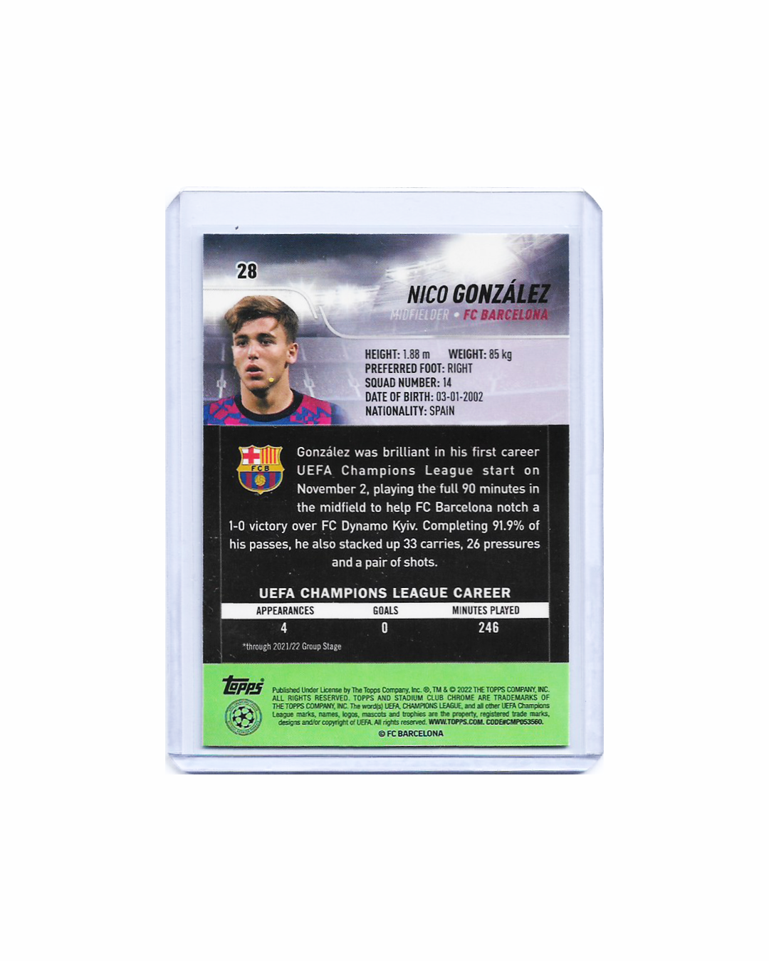 Nico González Topps Stadium Club Chrome RC 21-22