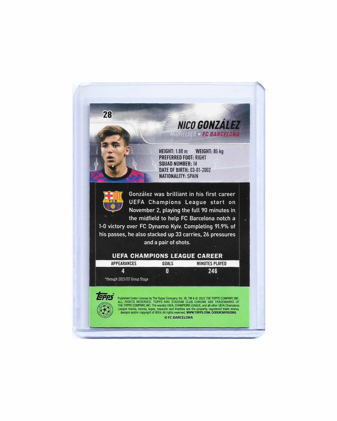 Nico González Topps Stadium Club Chrome 21-22