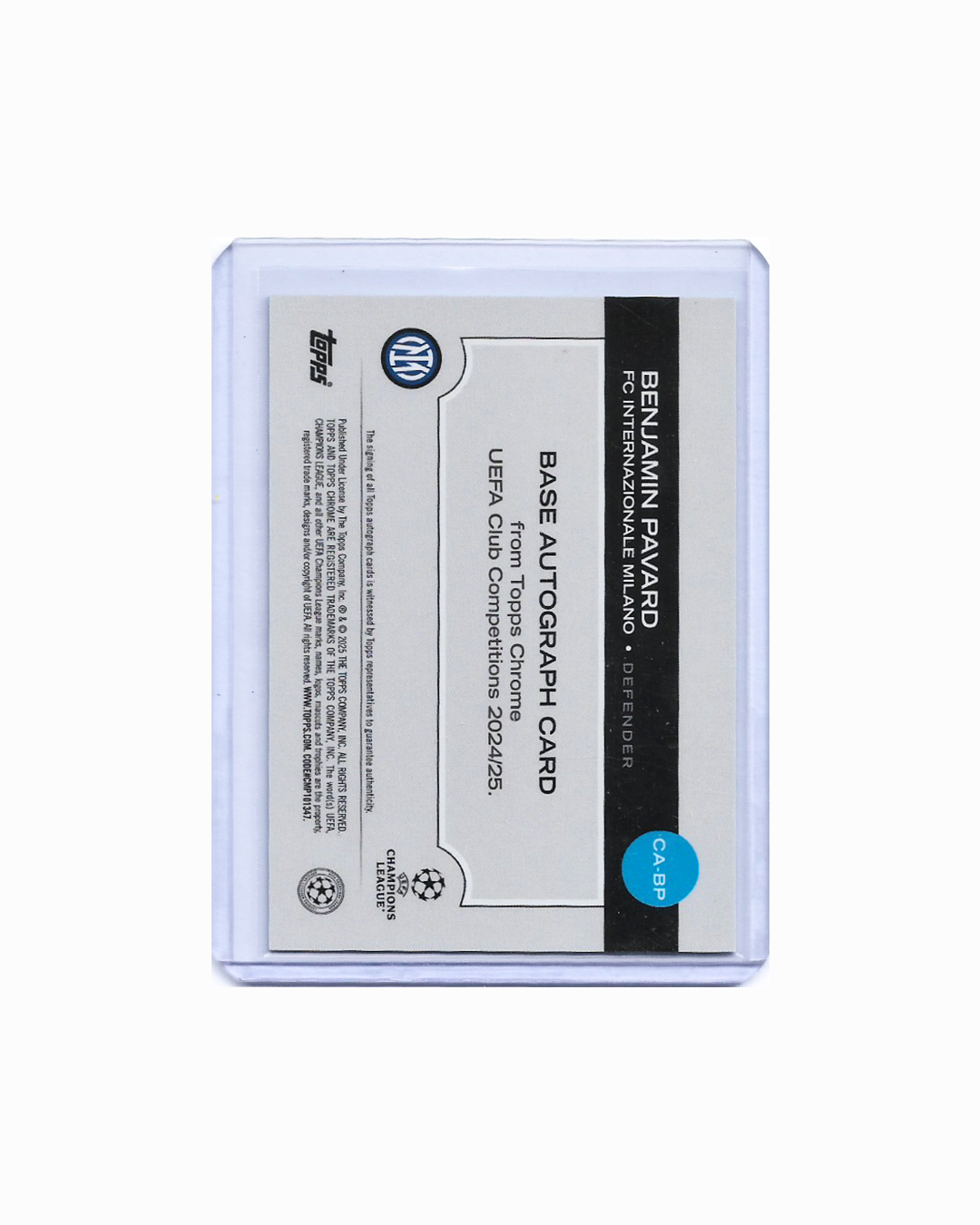 Benjamin Pavard Topps Chrome Aqua Refractor Auto 42/199