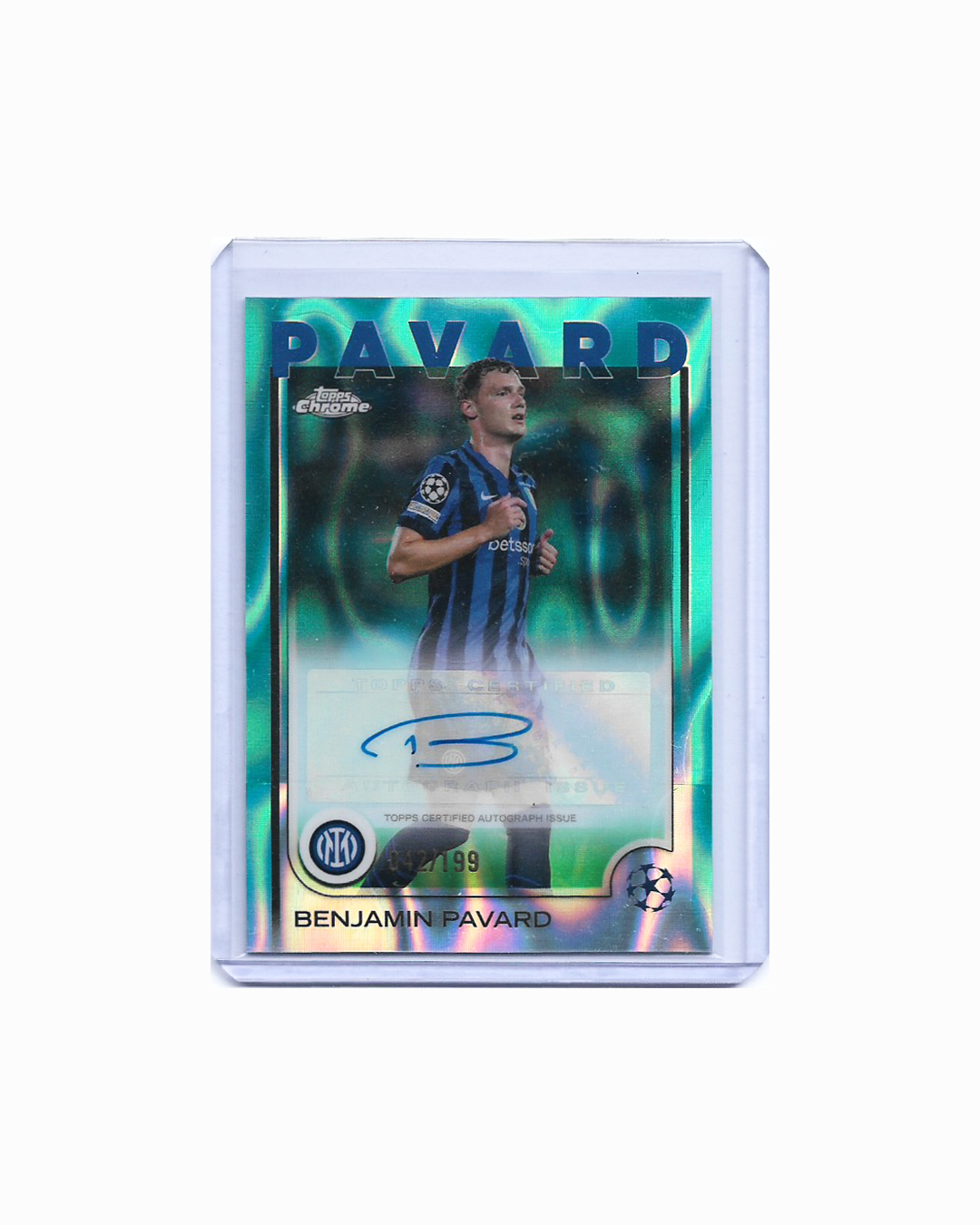 Benjamin Pavard Topps Chrome Aqua Refractor Auto 42/199