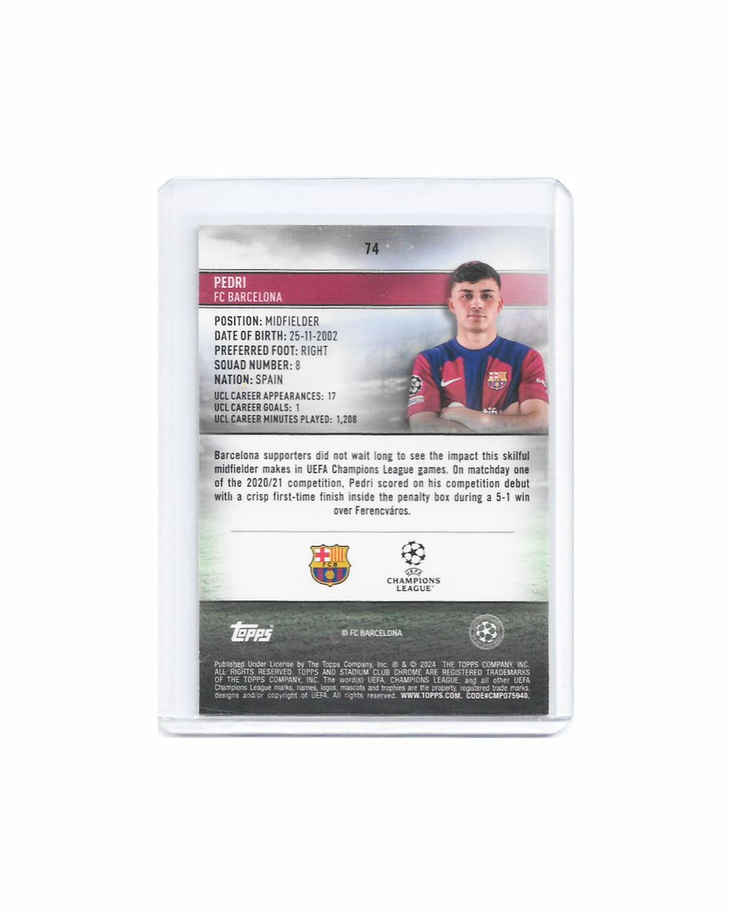 Pedri Topps Stadium Club Chrome UEFA 23-24
