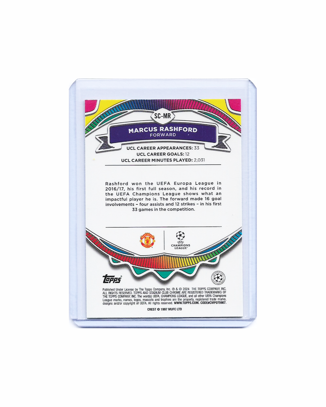 Marcus Rashford Topps Stadium Club Chrome UCL Say Cheese 23-24