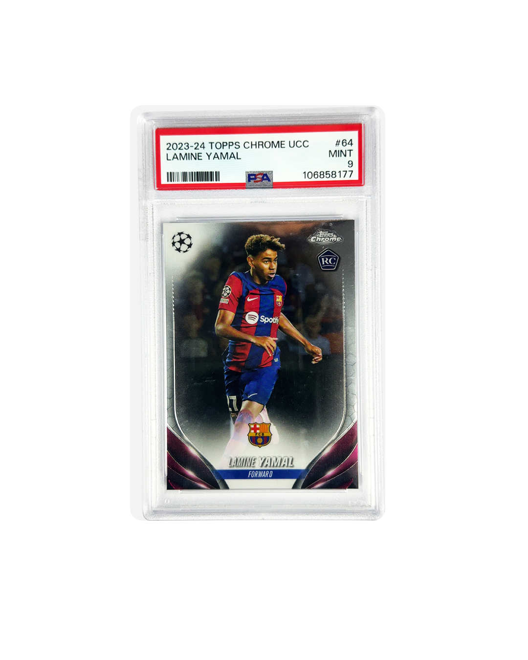 2023-24 TOPPS CHROME UEFA CLUB COMPETITIONS #64 LAMINE YAMAL ROOKIE RC PSA 9