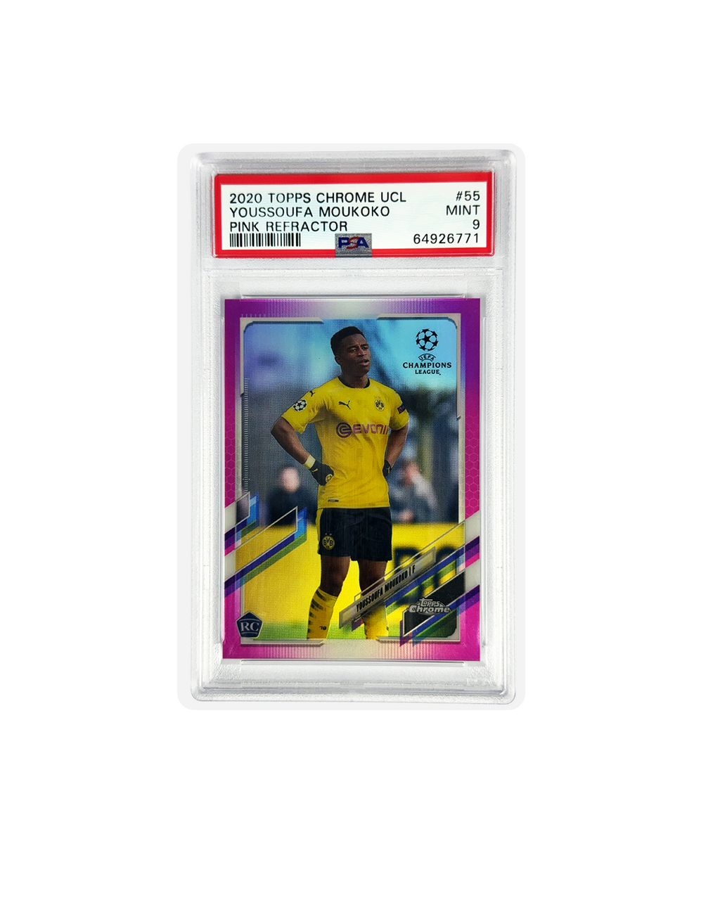 YOUSSOUFA MOUKOKO Topps Chrome UCL 22 PSA 9 PINK REFRACTOR num 67/175