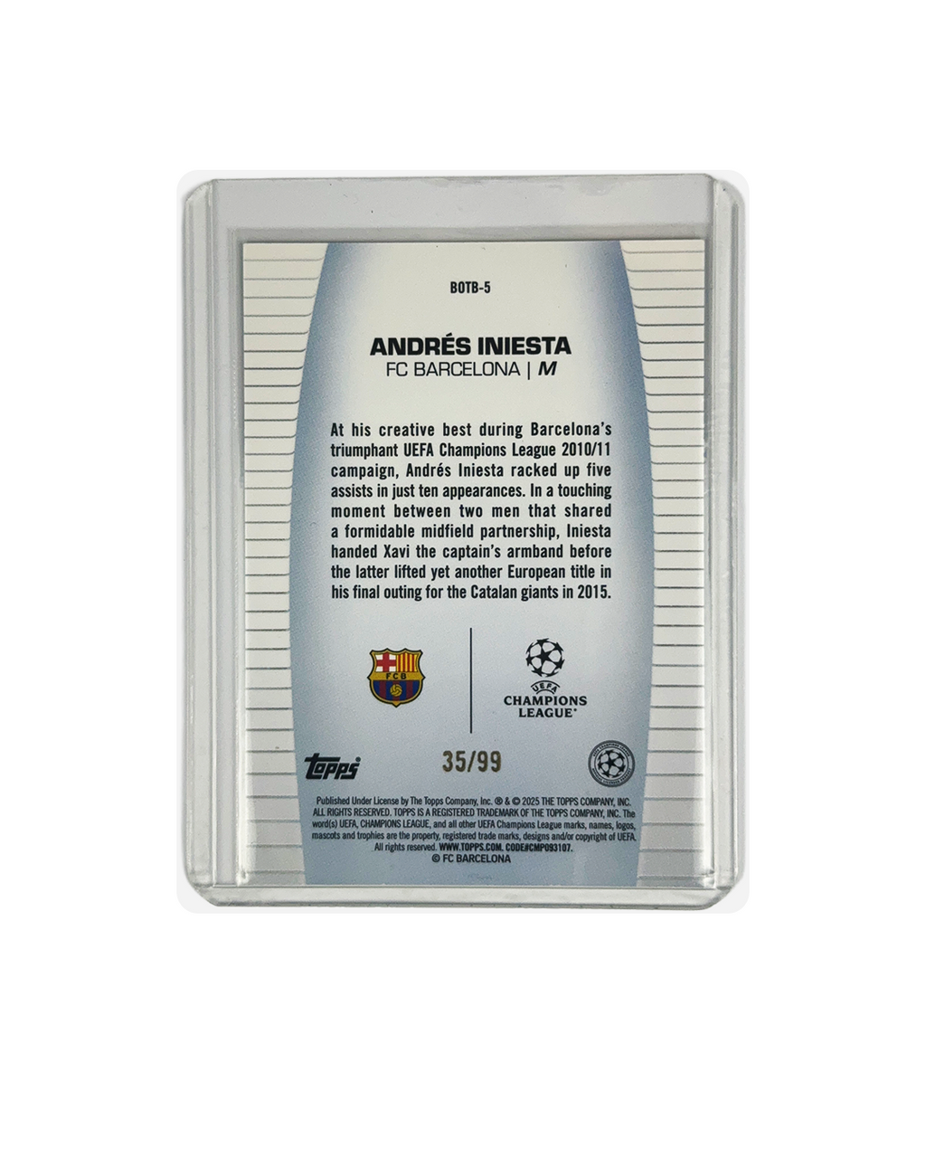 ANDRES INIESTA  Topps Champions 2025 Best of the best num 35/99