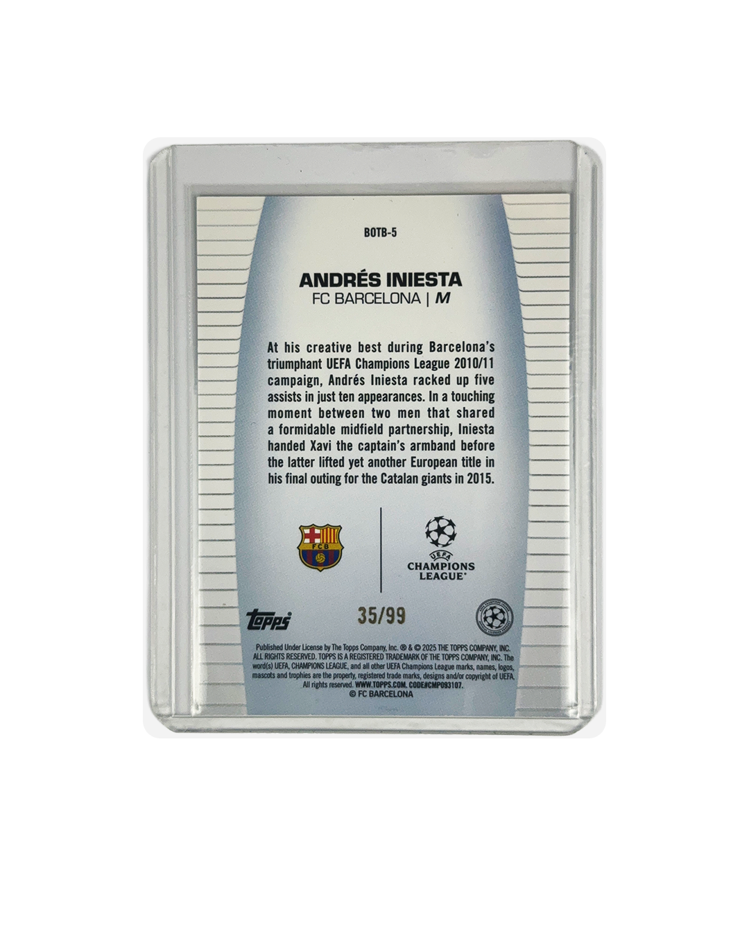 ANDRES INIESTA  Topps Champions 2025 Best of the best num 35/99