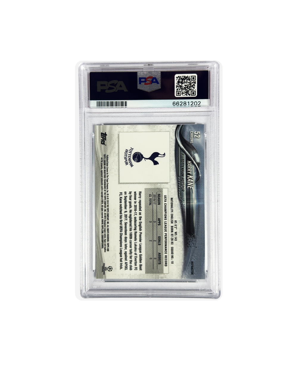 HARRY KANE Topps Chrome UCL 2017 PSA 10